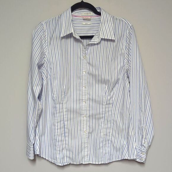 Van Heusen White and Blue Striped Button Down Shirt - Picture 1 of 6